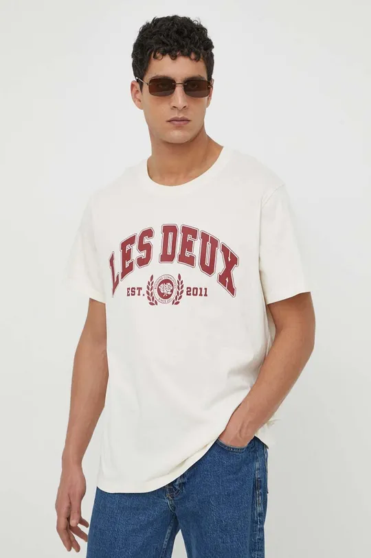 Бавовняна футболка Les Deux бежевий