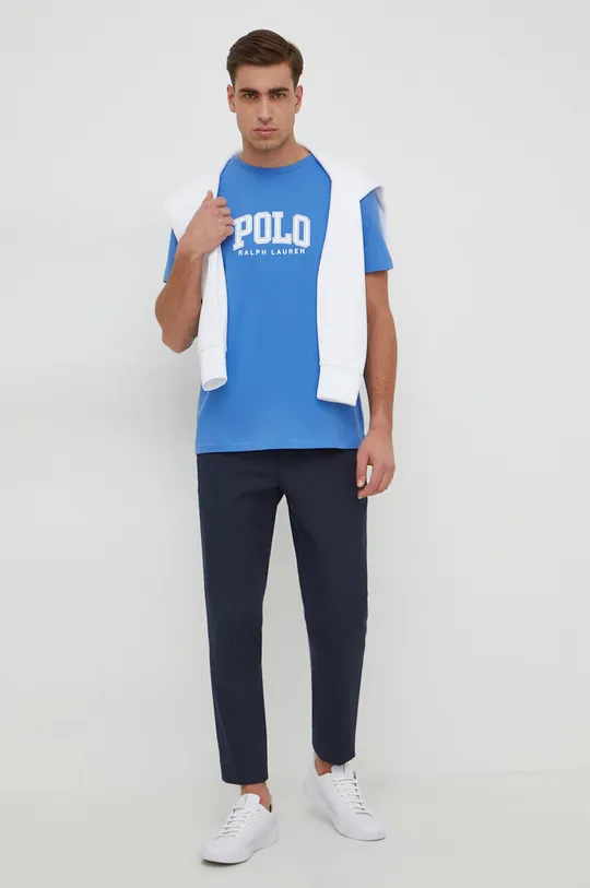Хлопковая футболка Polo Ralph Lauren голубой