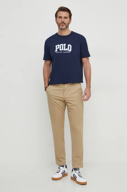 Bombažna kratka majica Polo Ralph Lauren mornarsko modra