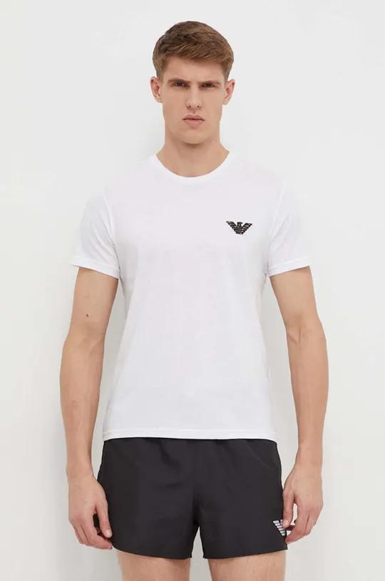 λευκό Βαμβακερό μπλουζάκι παραλίας Emporio Armani Underwear