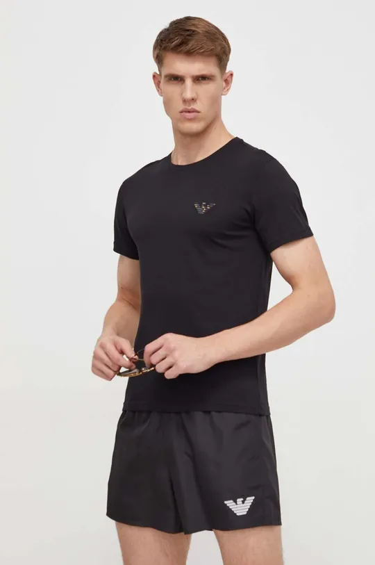μαύρο Βαμβακερό μπλουζάκι παραλίας Emporio Armani Underwear Ανδρικά