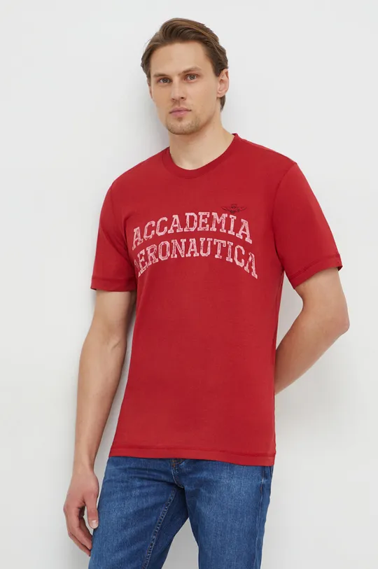 κόκκινο Βαμβακερό μπλουζάκι Aeronautica Militare Ανδρικά