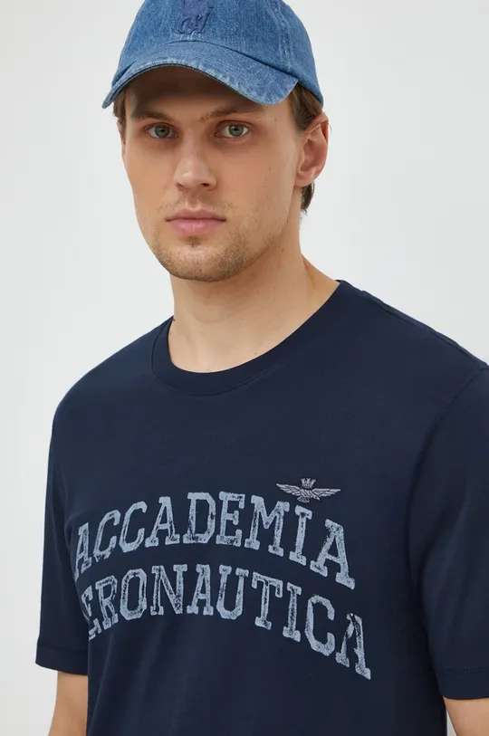 granatowy Aeronautica Militare t-shirt bawełniany Męski