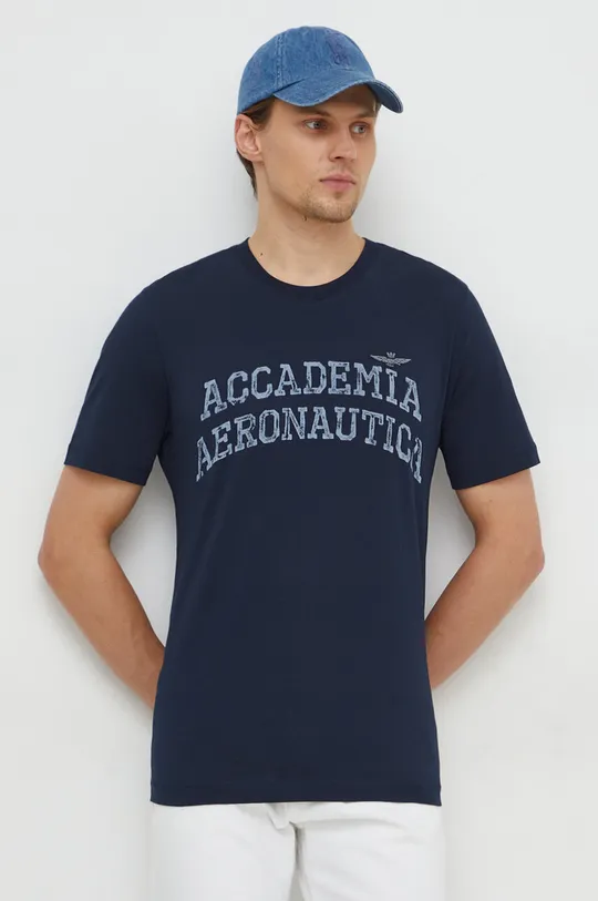 тёмно-синий Хлопковая футболка Aeronautica Militare