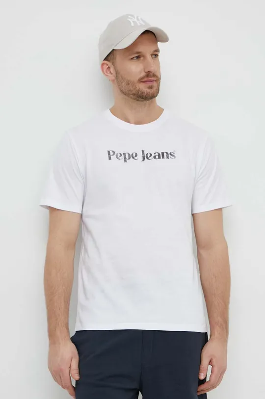 λευκό Βαμβακερό μπλουζάκι Pepe Jeans CLIFTON