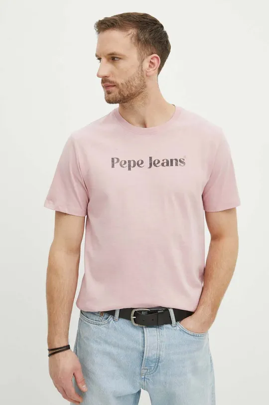 ροζ Βαμβακερό μπλουζάκι Pepe Jeans CLIFTON Ανδρικά
