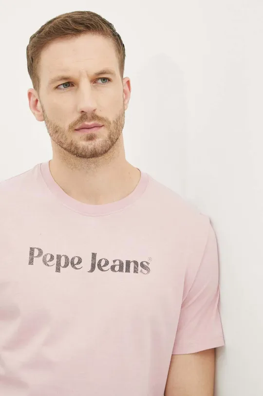ροζ Βαμβακερό μπλουζάκι Pepe Jeans CLIFTON