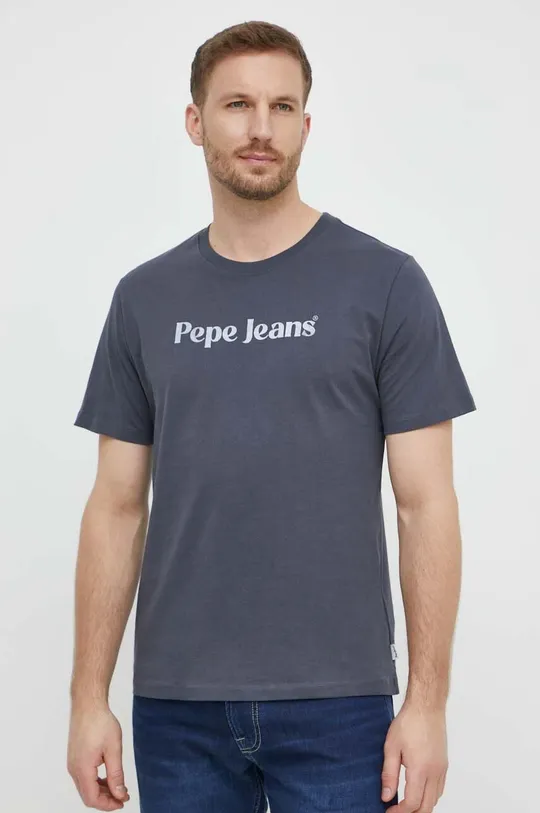 γκρί Βαμβακερό μπλουζάκι Pepe Jeans CLIFTON Ανδρικά