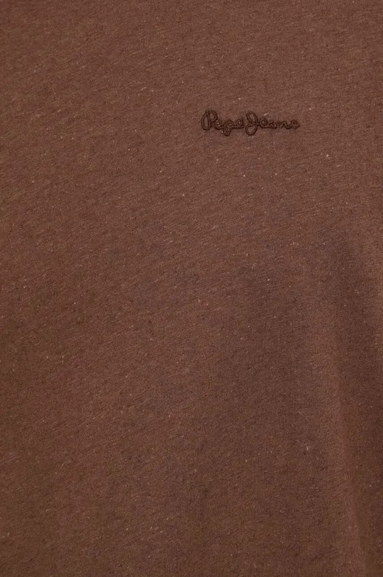 brązowy Pepe Jeans t-shirt z domieszką lnu