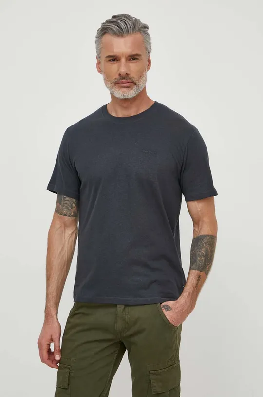 siva Kratka majica s primesjo lanu Pepe Jeans Moški