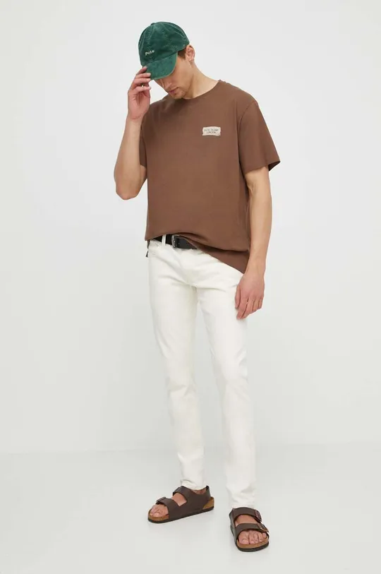 Хлопковая футболка Pepe Jeans коричневый