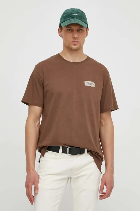 hnedá Bavlnené tričko Pepe Jeans