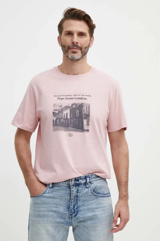 ροζ Βαμβακερό μπλουζάκι Pepe Jeans COOPER COOPER Ανδρικά