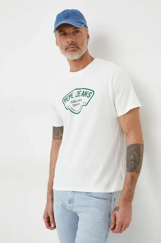 λευκό Βαμβακερό μπλουζάκι Pepe Jeans Cherry Ανδρικά