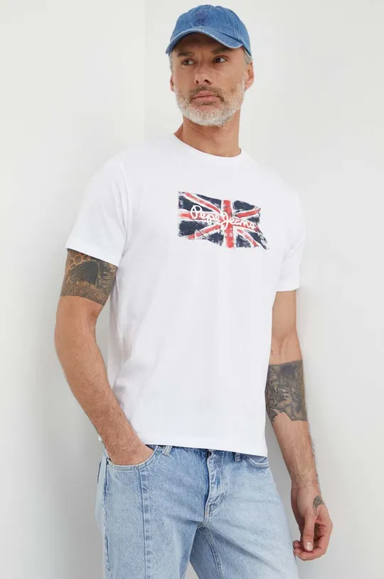 λευκό Βαμβακερό μπλουζάκι Pepe Jeans Clag CLAG Ανδρικά