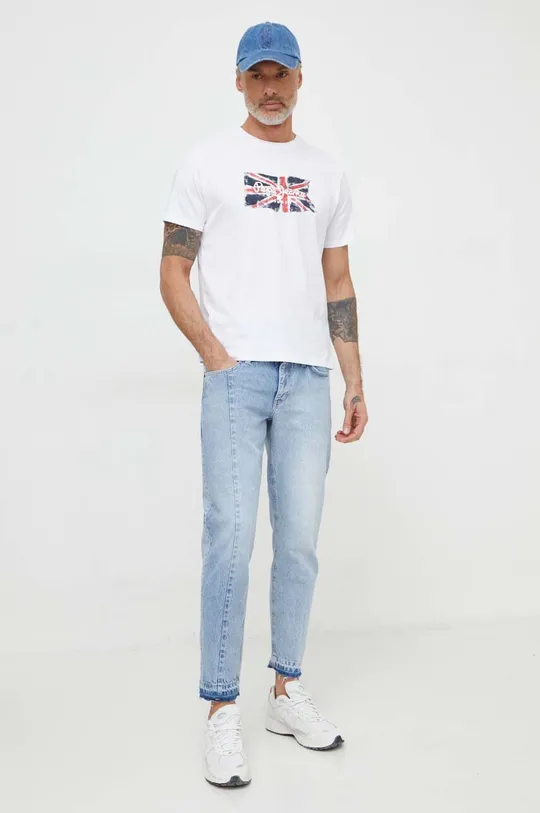 Βαμβακερό μπλουζάκι Pepe Jeans Clag λευκό