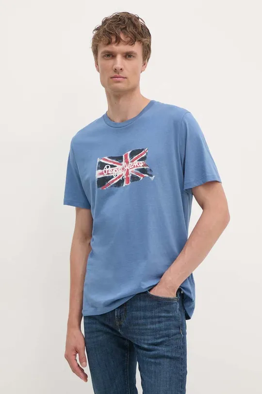 Хлопковая футболка Pepe Jeans Clag PM509384 голубой AW24