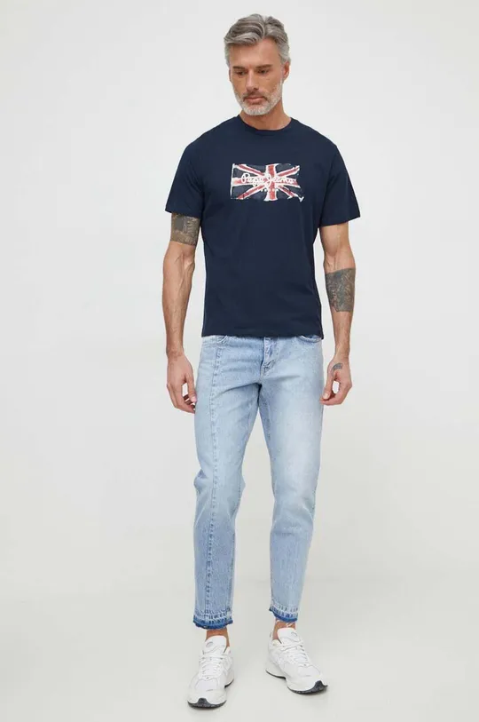 Bombažna kratka majica Pepe Jeans Clag mornarsko modra