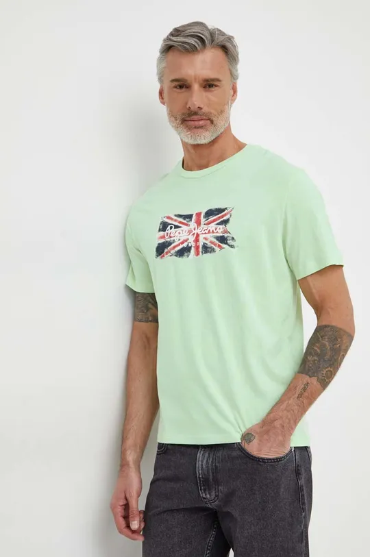 πράσινο Βαμβακερό μπλουζάκι Pepe Jeans Clag Ανδρικά