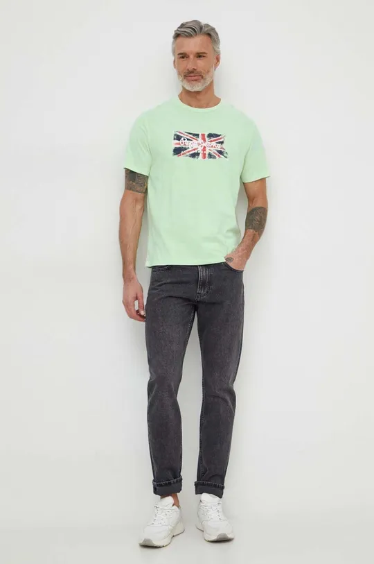 Хлопковая футболка Pepe Jeans Clag зелёный