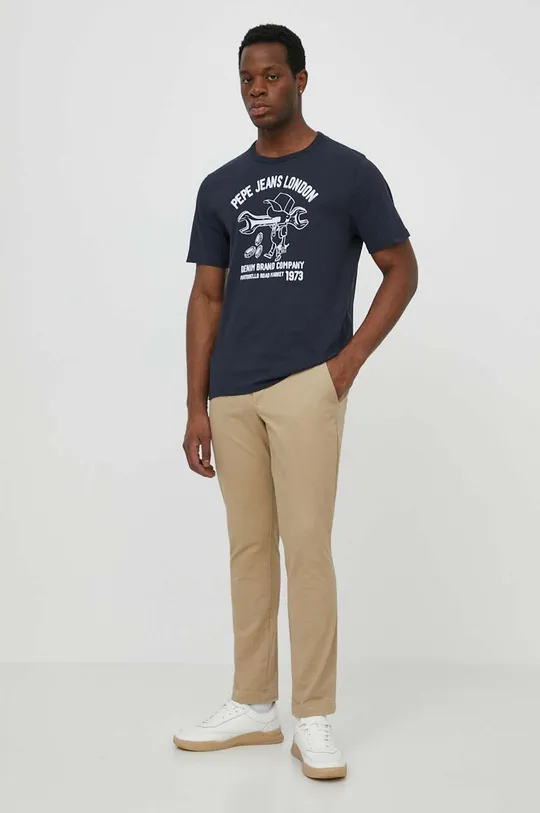 Bombažna kratka majica Pepe Jeans mornarsko modra