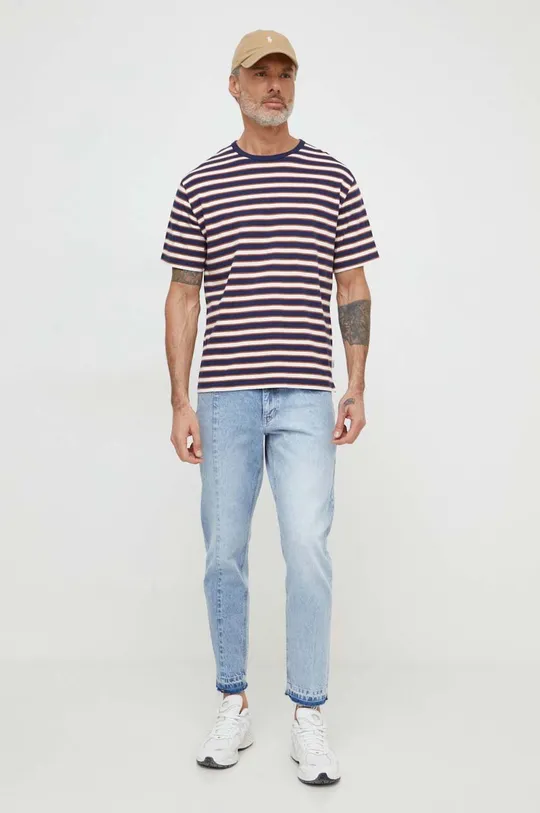 Bombažna kratka majica Pepe Jeans Callixto mornarsko modra