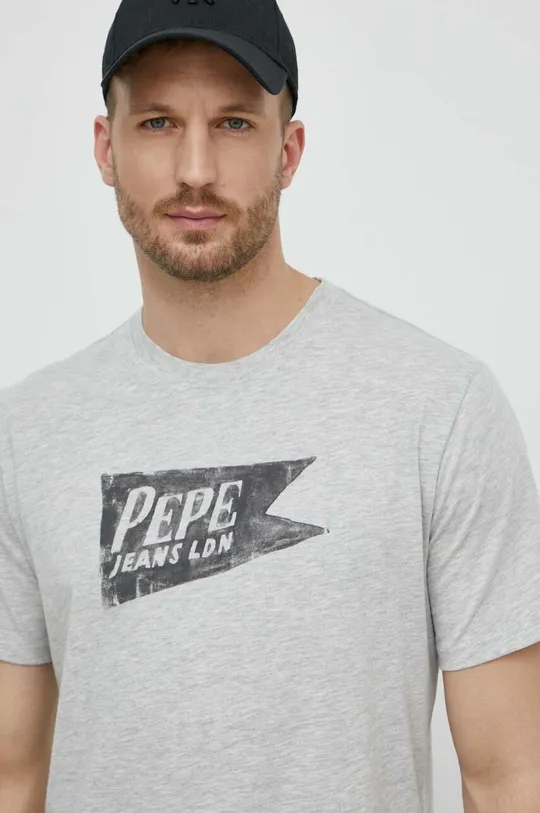 γκρί Βαμβακερό μπλουζάκι Pepe Jeans SINGLE CARDIFF Ανδρικά