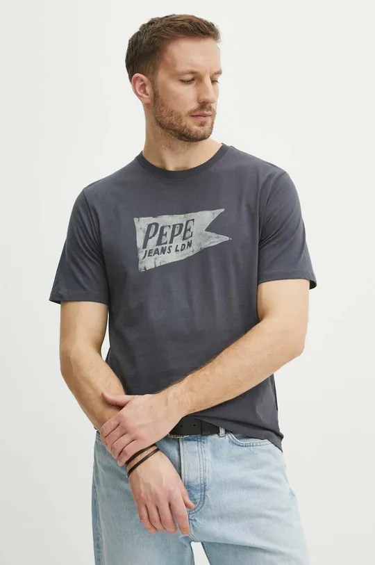 γκρί Βαμβακερό μπλουζάκι Pepe Jeans SINGLE CARDIFF Ανδρικά