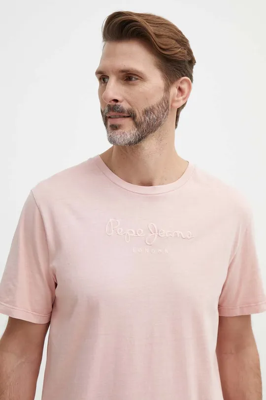ružová Bavlnené tričko Pepe Jeans Pánsky