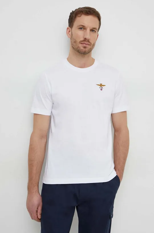 biela Bavlnené tričko Aeronautica Militare Pánsky