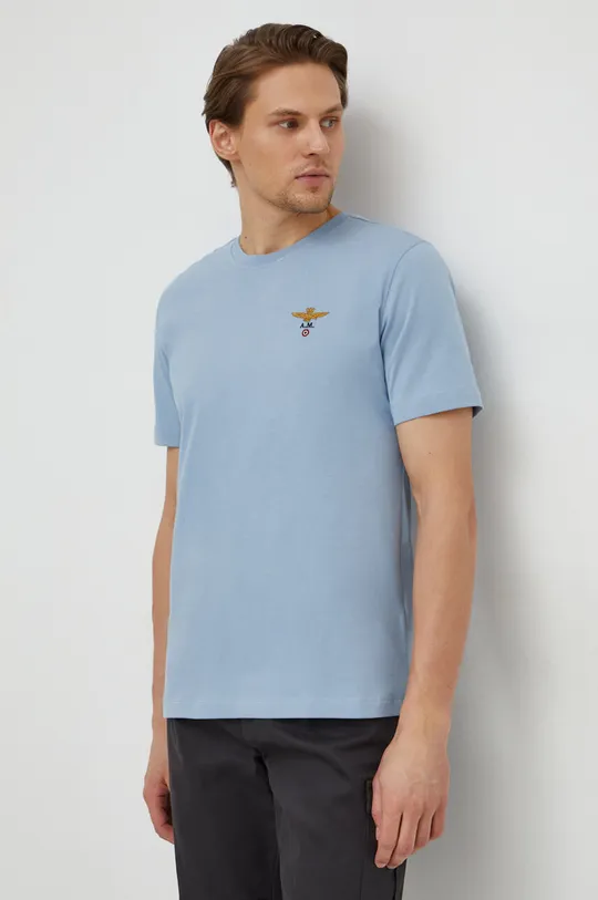 голубой Хлопковая футболка Aeronautica Militare Мужской