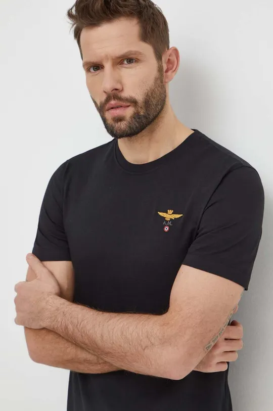 чорний Бавовняна футболка Aeronautica Militare Чоловічий