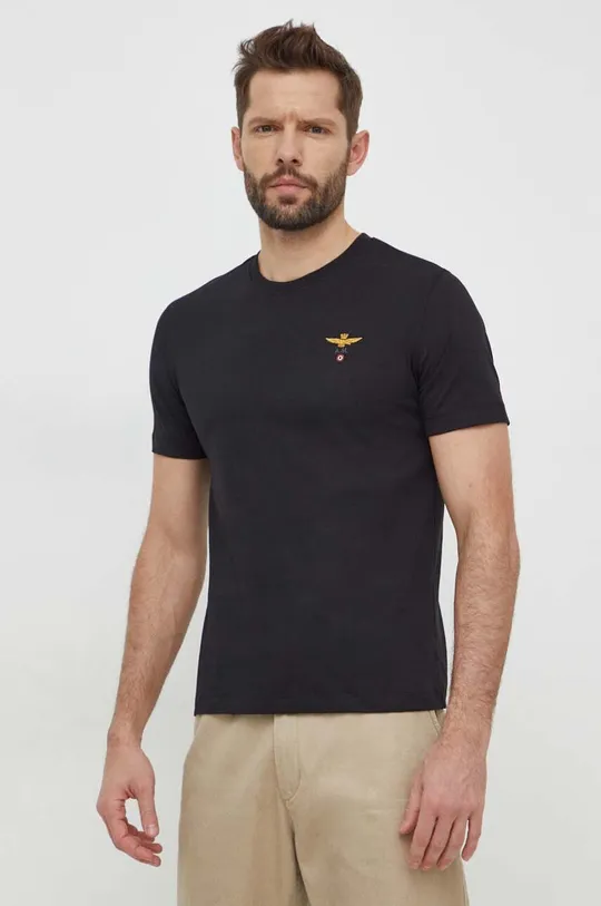 чёрный Хлопковая футболка Aeronautica Militare