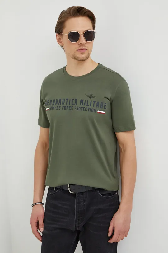 зелёный Хлопковая футболка Aeronautica Militare Мужской