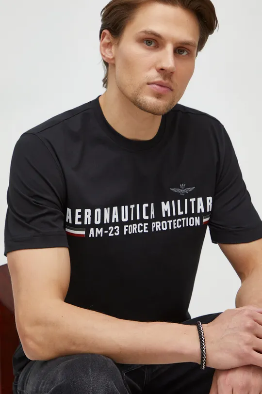 чорний Бавовняна футболка Aeronautica Militare Чоловічий