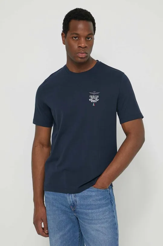 mornarsko modra Bombažna kratka majica Aeronautica Militare Moški