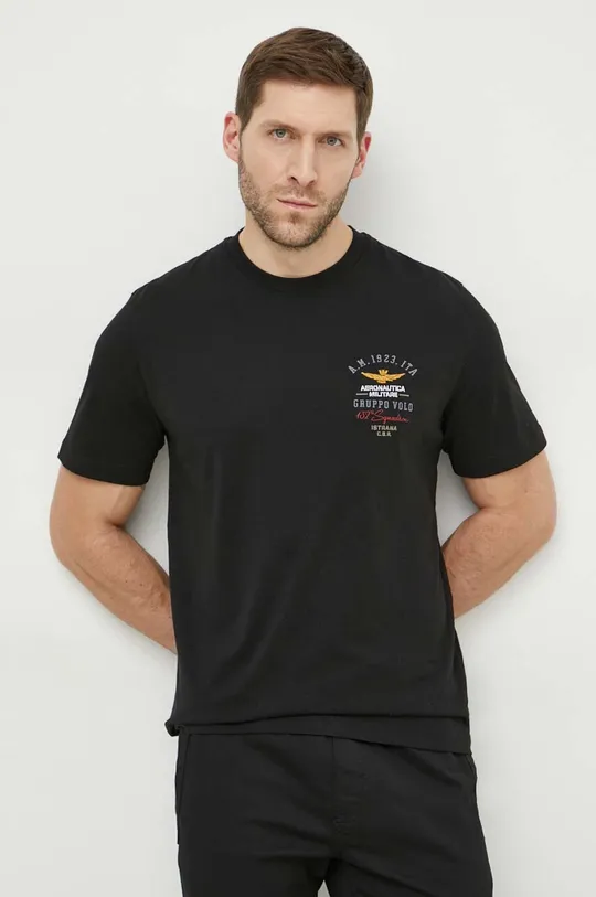 czarny Aeronautica Militare t-shirt bawełniany