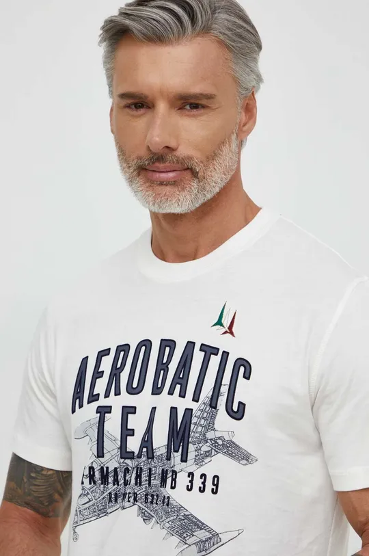 beżowy Aeronautica Militare t-shirt bawełniany Męski