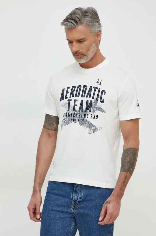 beżowy Aeronautica Militare t-shirt bawełniany