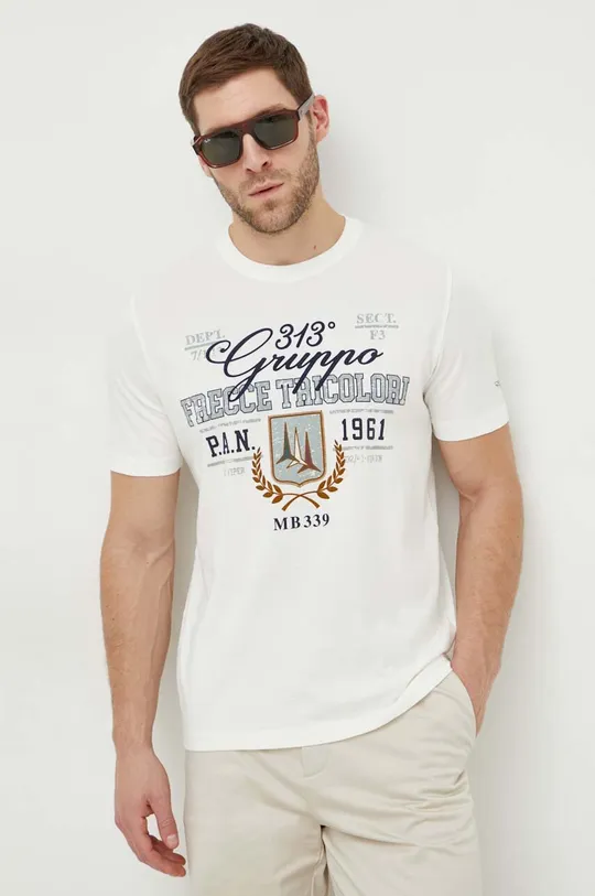 beżowy Aeronautica Militare t-shirt bawełniany