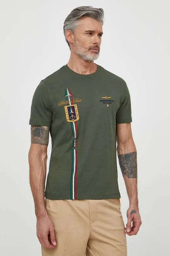 zelena Bombažna kratka majica Aeronautica Militare Moški