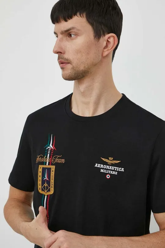 μαύρο Βαμβακερό μπλουζάκι Aeronautica Militare Ανδρικά