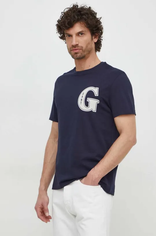 tmavomodrá Bavlnené tričko Gant