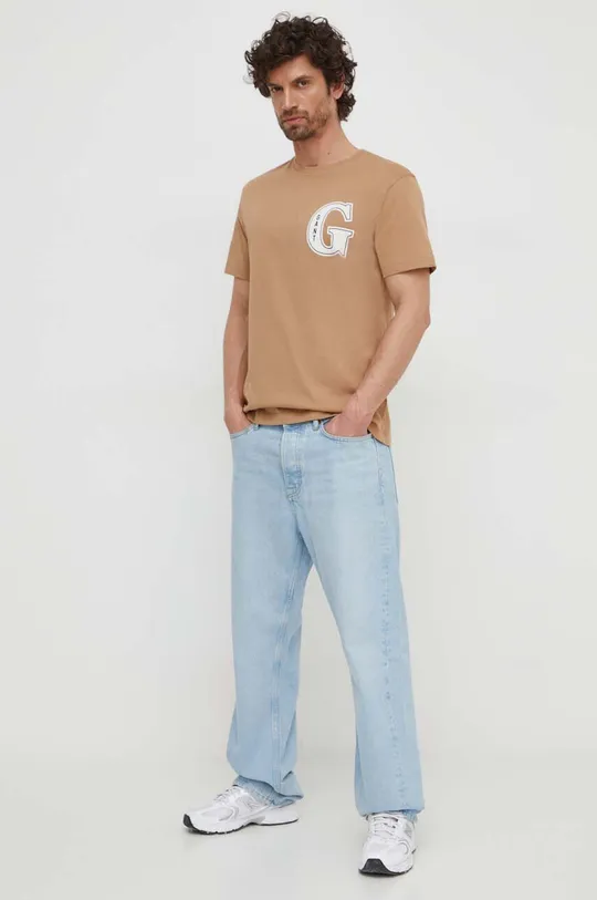 Gant t-shirt bawełniany brązowy