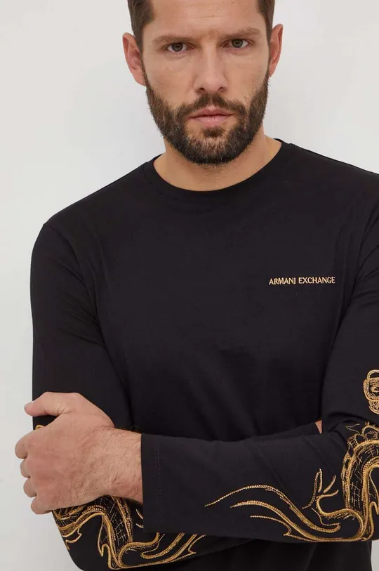 čierna Bavlnené tričko s dlhým rukávom Armani Exchange
