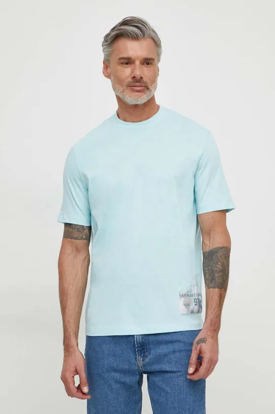 modrá Bavlnené tričko Armani Exchange Pánsky