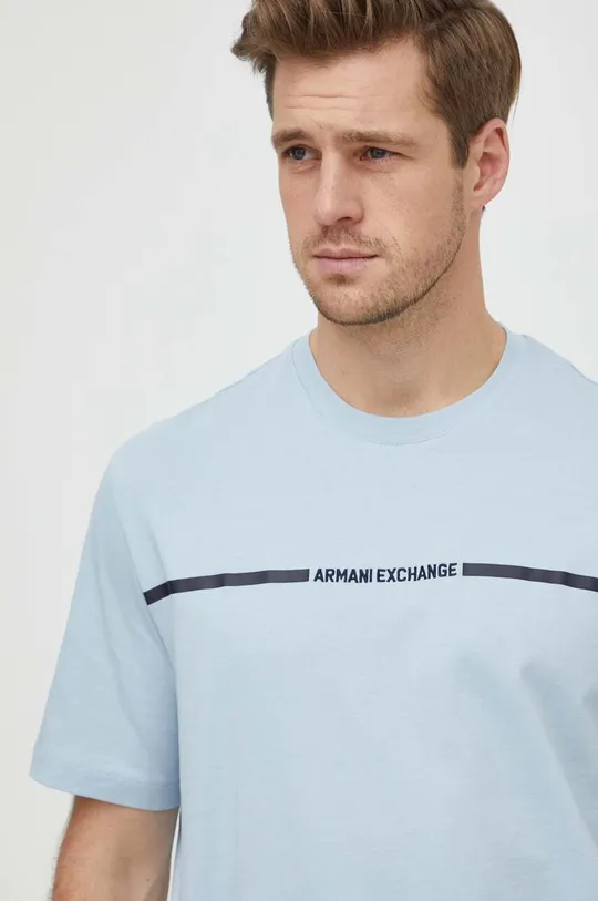голубой Хлопковая футболка Armani Exchange Мужской