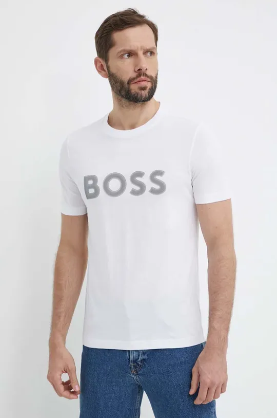 bela Bombažna kratka majica Boss Green Moški
