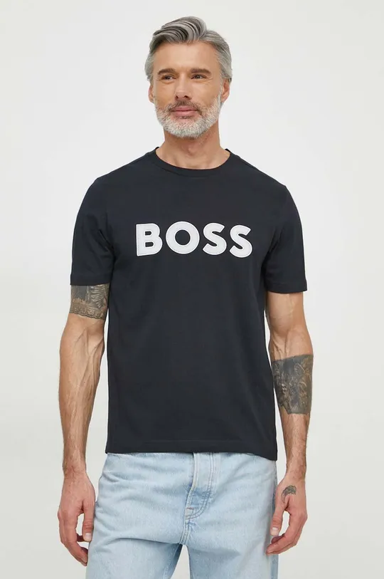 mornarsko modra Bombažna kratka majica Boss Green Moški