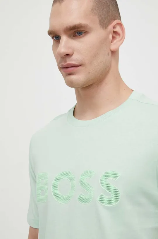 zelena Bombažna kratka majica Boss Green